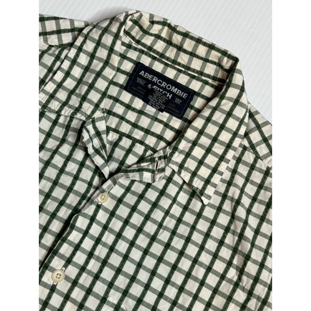 Abercrombie & Fitch Mens Seersucker Shirt Medium Green Plaid Button Up